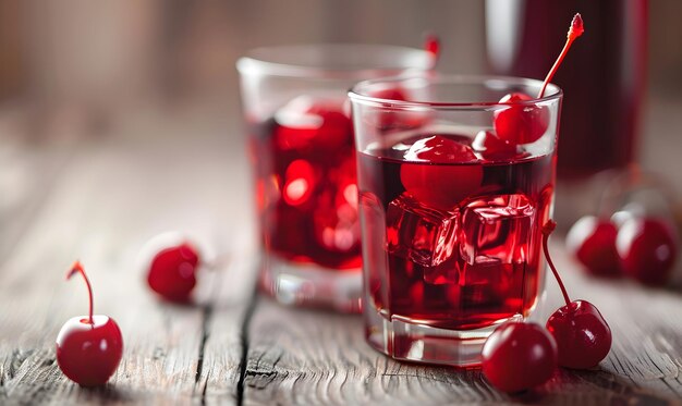 red liquid with cherry pieces in them