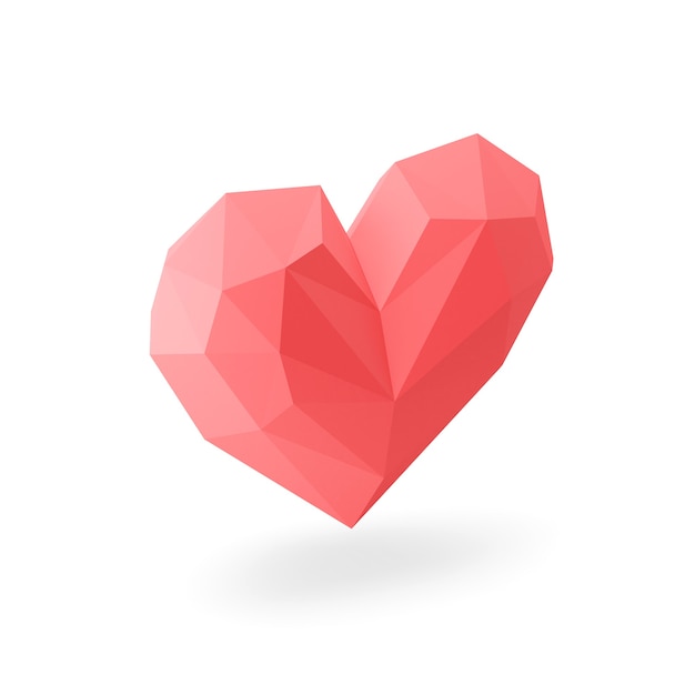 red low-poly heart icon. 3D rendering.