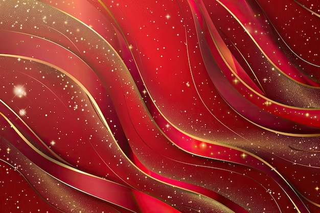 Red Luxury Background with Golden Curve Decoration and Glitter Effect