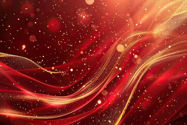 Red Luxury Background with Golden Curve Decoration and Glitter Effect