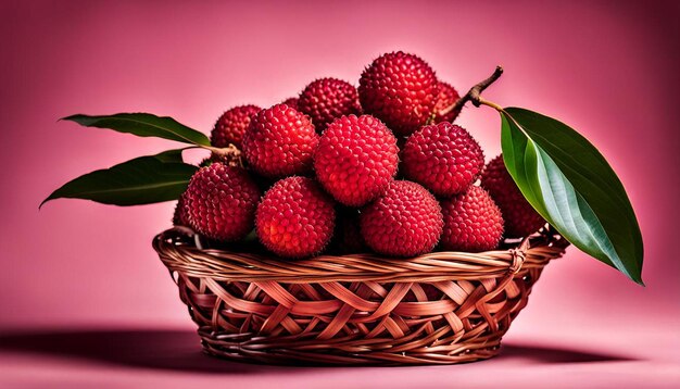 Red lychee fruit placed in a basket