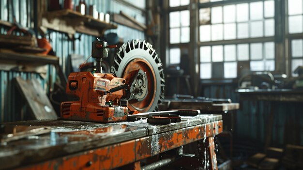 a red machinery with a wheel on it that has the number 1 on it