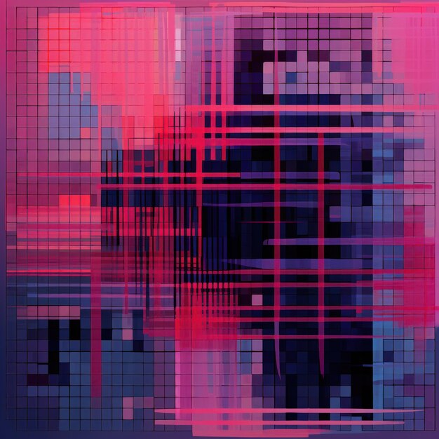 A Red and Magenta pixel pattern artwork in the style of abstractioncreation striped compositions intuitive abstraction light magenta and dark gray grid Job ID 0ca479f89b9d4b499831939bdb1588e9