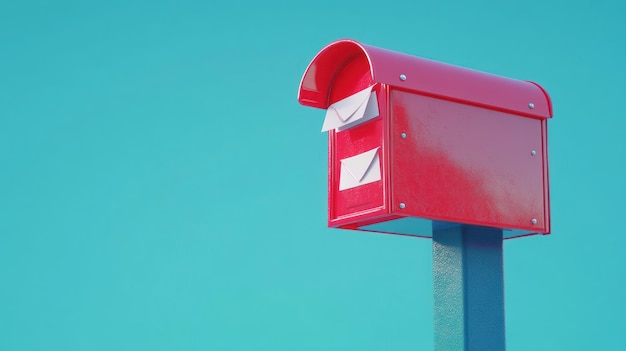 Red Mailbox with Letters on Blue Background