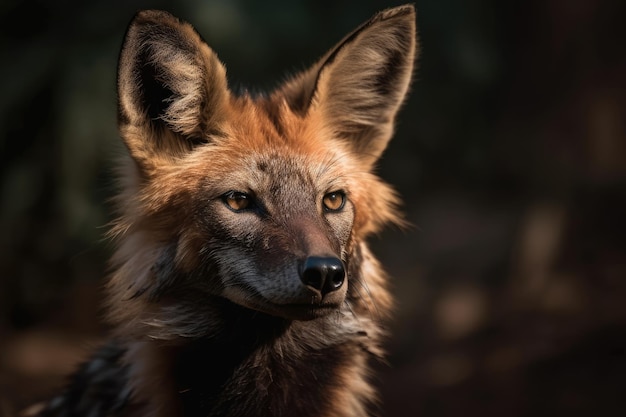 Red maned wolf in the image of a captive animal