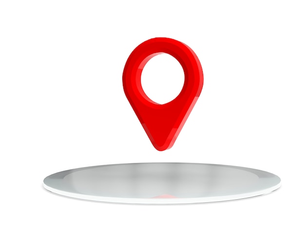 Red map pointer on the podium. Red GPS pointer. isolated. three-dimensional rendering. 3d render illustration.