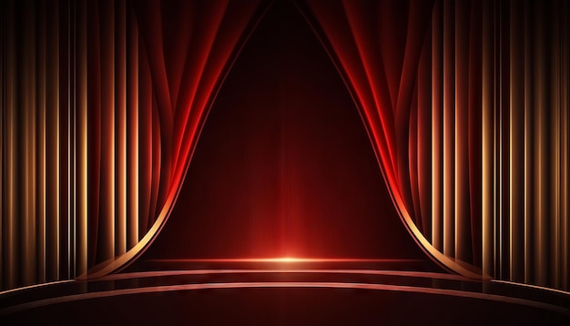 Red Maroon Golden Curtain Stage Award Background Trophy on Red Carpet Luxury Background Generative ai