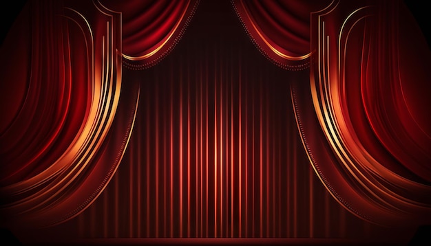 Red Maroon Golden Curtain Stage Award Background Trophy on Red Carpet Luxury Background Generative ai