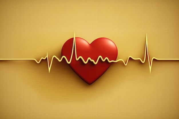 Red medical heartbeat line on heart shape Illustration color background World heart concept