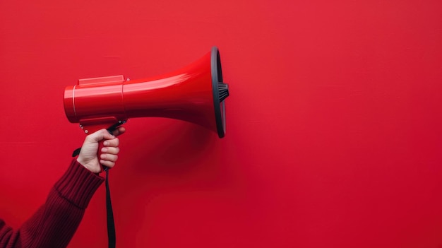 Photo red megaphone against a red background