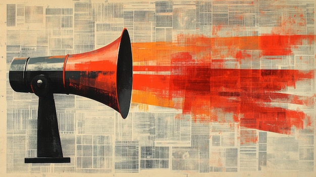 Red Megaphone on Newspaper Background A Powerful Symbol of Communication