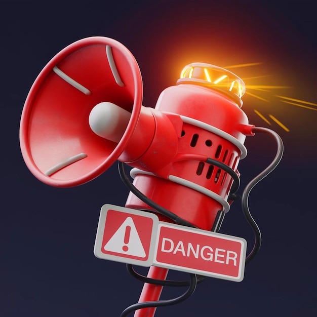 Photo a red megaphone with a sign that says danger on it