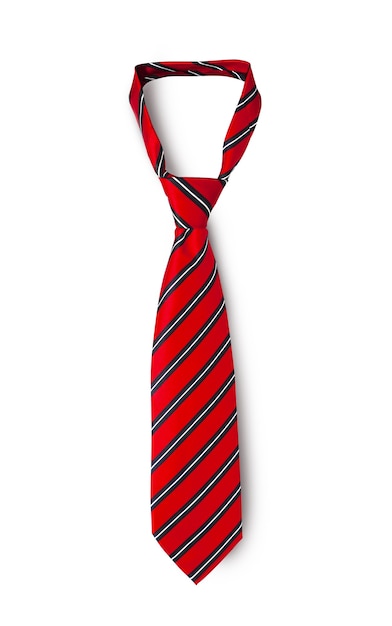 Red men's striped tie. Isolated on white background. With clipping path.