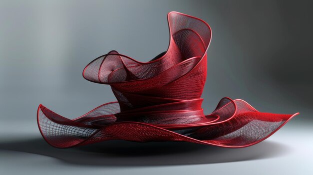 Photo red metal mesh folded into the shape of a womans hat