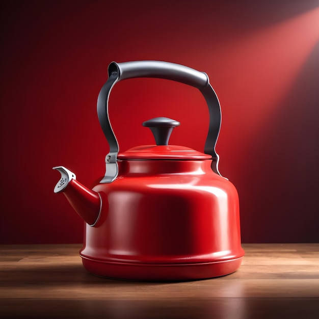 a red metal teapot with a handle that says quot nozzle quot on the bottom