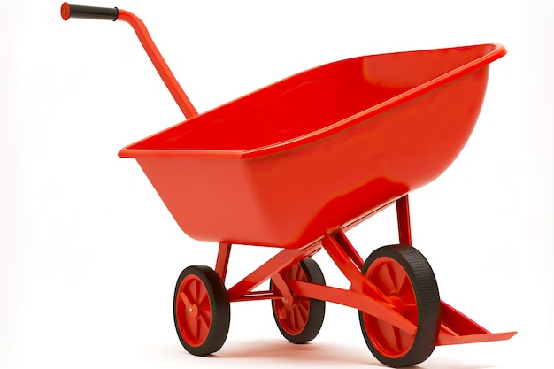 Red metal work wheelbarrow insulated on white background