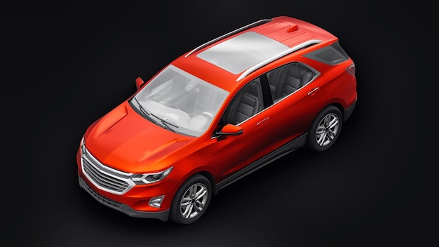 Red midsize city SUV for a family on a black background 3d rendering