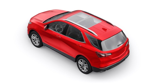 Red midsize city SUV for a family on a white background 3d rendering