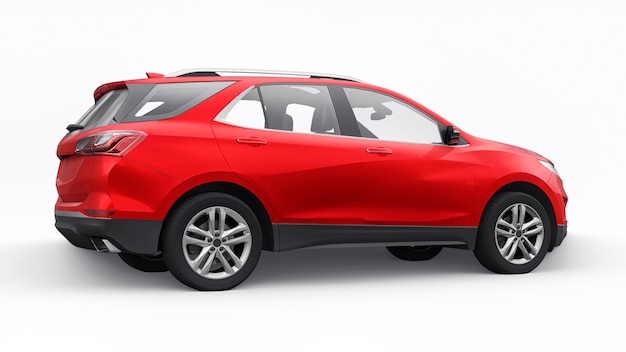 Red midsize city SUV for a family on a white background 3d rendering