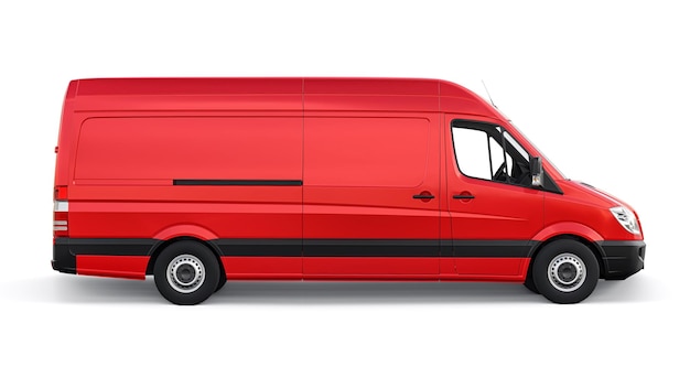 Red midsize commercial van on a white background A blank body for applying your design inscriptions and logos 3d illustration