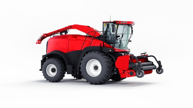 Red modern combine on a white background. 3d rendering.