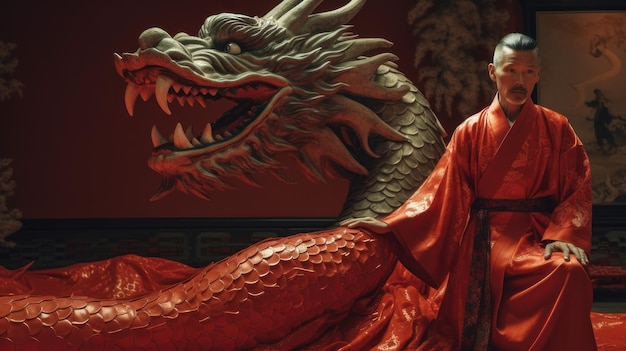 Red monk and dragon Generative AI