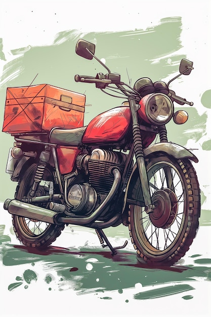 A red motorcycle with a red box on the back