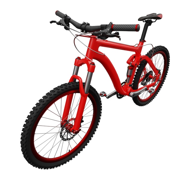 Red mountain bike on an isolated white background 3d rendering