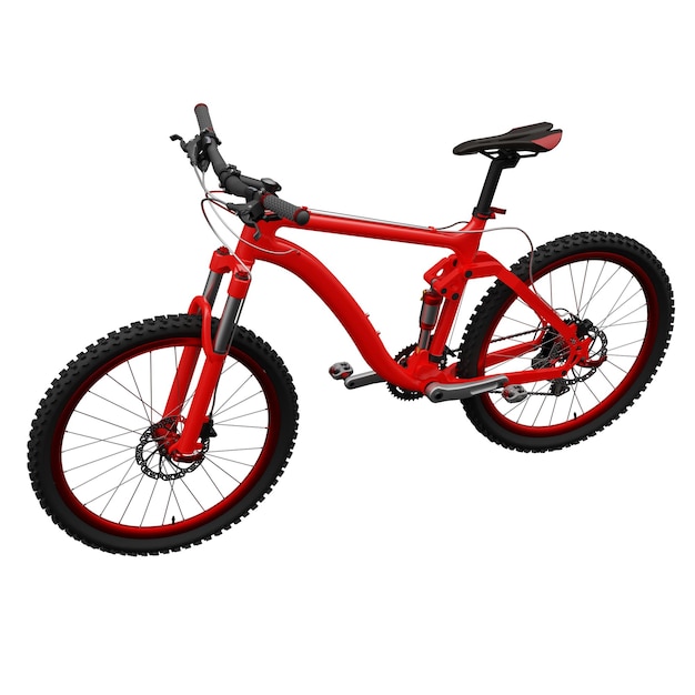 Red mountain bike on an isolated white background 3d rendering