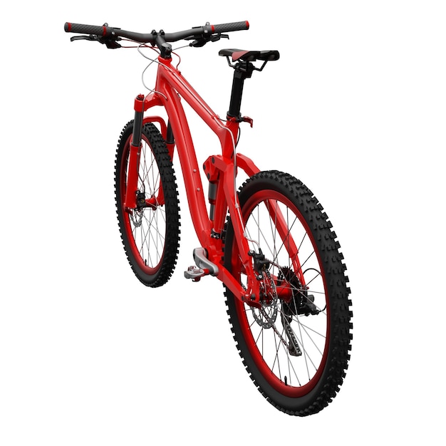 Red mountain bike on an isolated white background 3d rendering