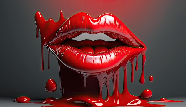 A red mouth with dripping blood on it