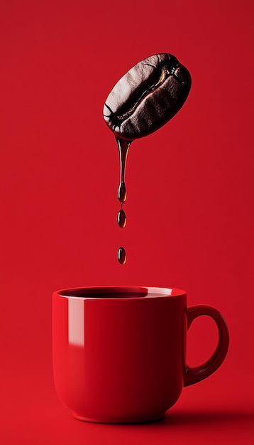 Photo a red mug with a chocolate covered chocolate dripping on it