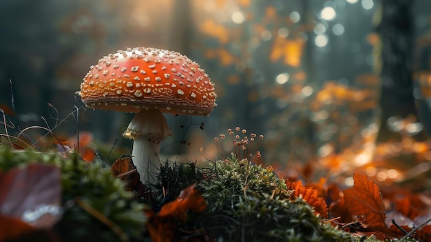 a red mushroom with white dots on it and a red cap