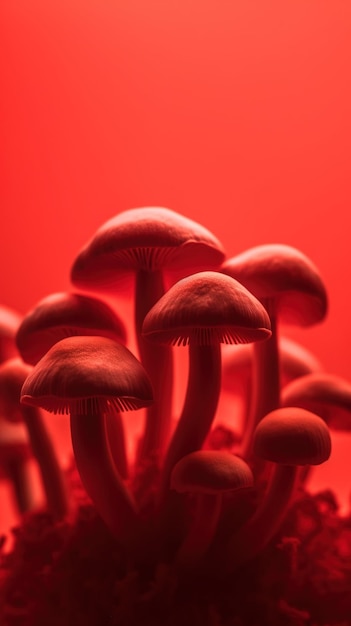 Red mushrooms against a red background