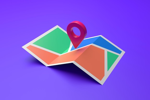 Red navigation pin on street map 3d render illustration