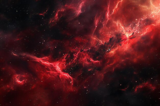 Red nebula and stars in deep space