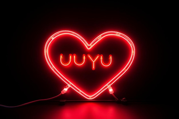 Photo red neon heart with love you message