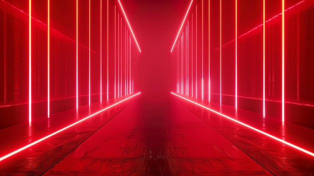 Red Neon Lights in Long Hallway