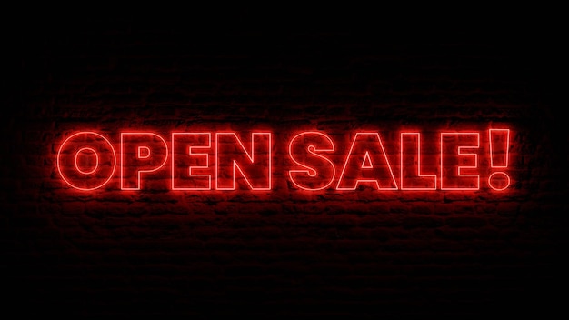 Red Neon Open Sale with Brick Background