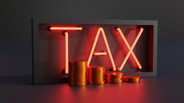 Red Neon Tax Sign With Coins