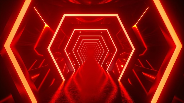 A red neon tunnel with a glowing light