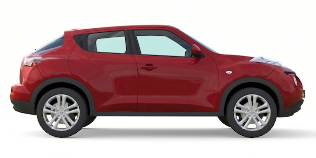 Red Nissan Juke Is Subcompact Crossover SUV. 3d rendering.