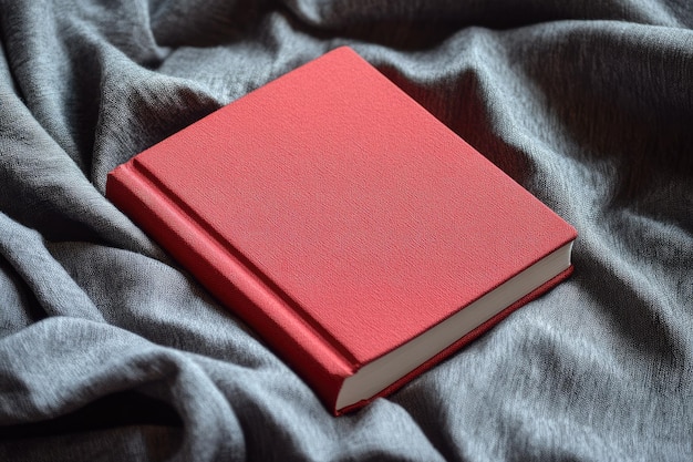 Red Notebook on Fabric Surface