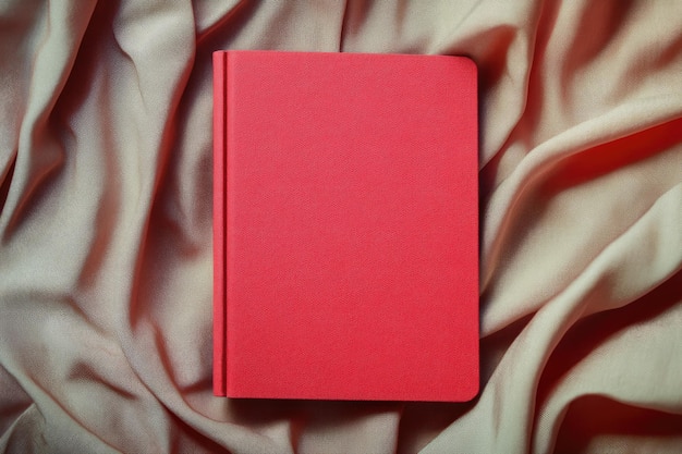 Photo red notebook on fabric surface