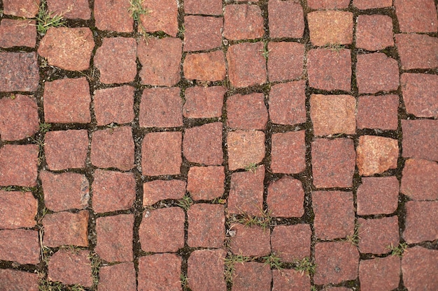 Red old brick paving stones background.