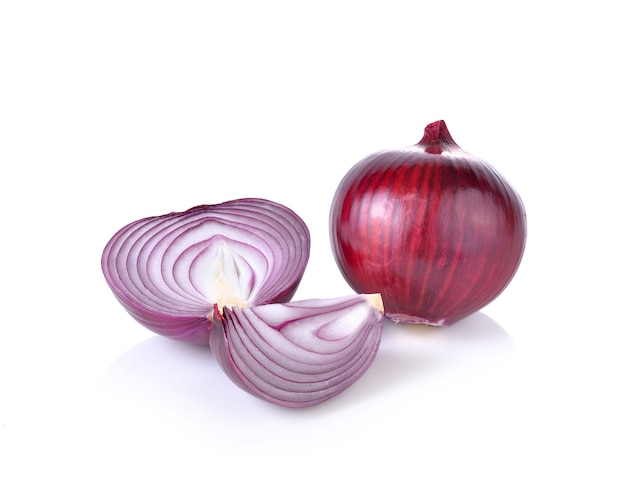 Red onion on white background