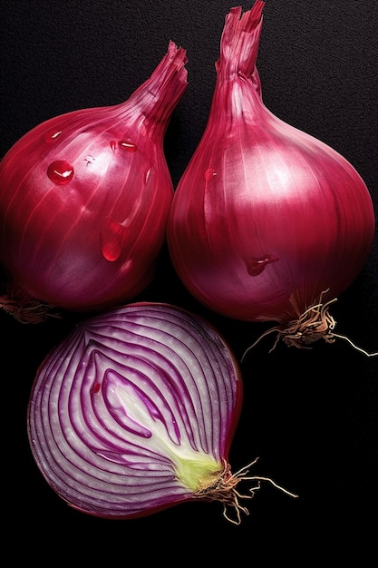 A red onion with a drop of water on it