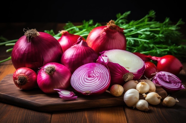 Red Onions on Wooden Cutting Board