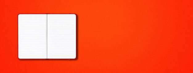 Red open lined notebook mockup isolated on colorful background. Horizontal banner