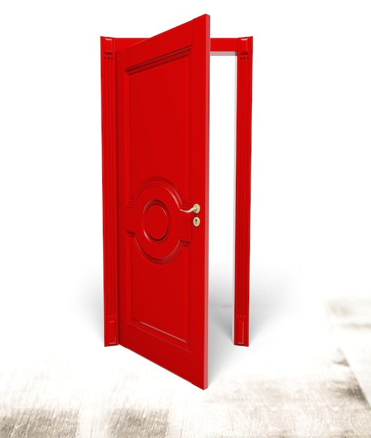 Red Opened door on  background